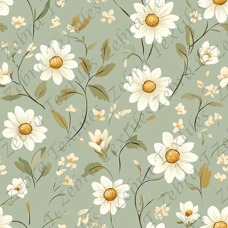 Marguerite et feuillage fond sauge