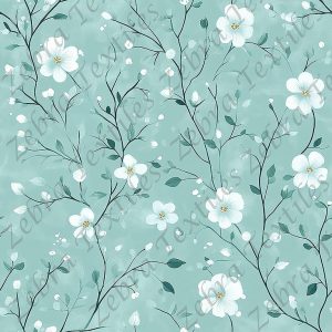 Petite fleur blanche et feuillage fond menthe