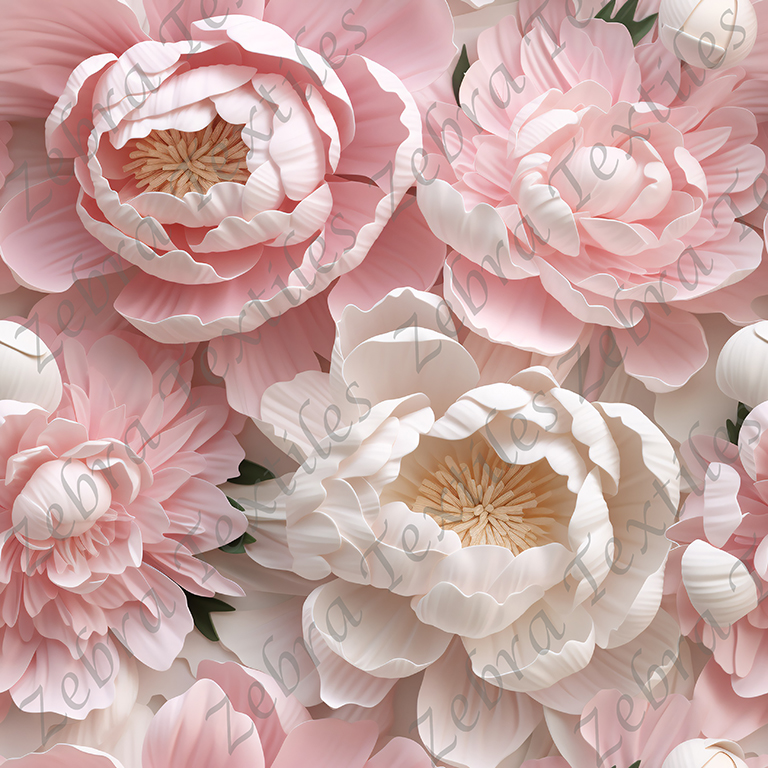 Pivoine blanche et rose 3d
