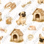Pug et niche fond pois
