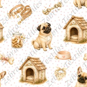 Pug et niche fond pois
