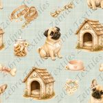 Pug et niche fond vert