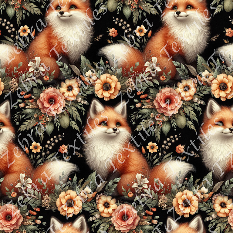Renard mignon fluffy floral orangé