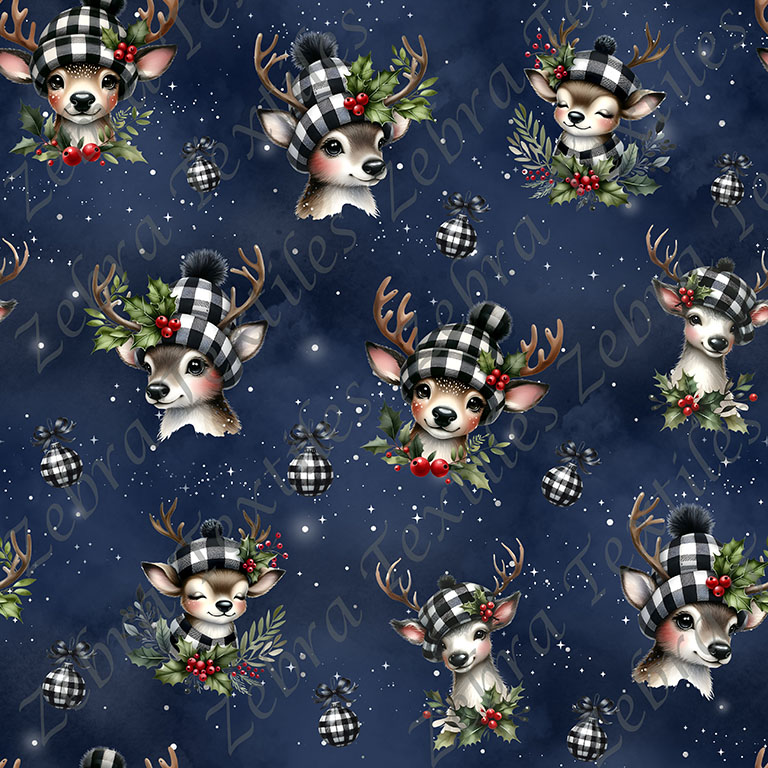 Renne plaid noir fond bleu