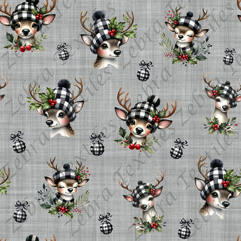 Renne plaid noir fond gris