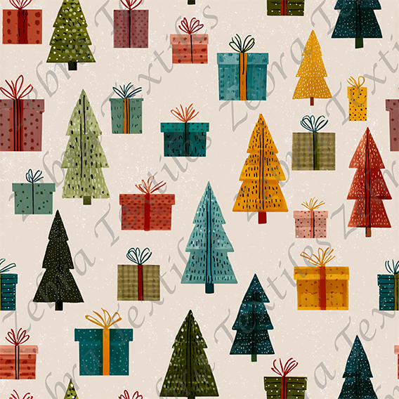 Sapin et cadeaux jaune bleu