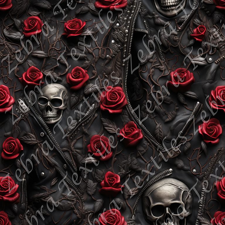 Skull et rose rouge zipper