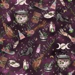 Sorcière des bois et chat fond mauve
