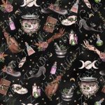 Sorcière des bois et chat fond noir
