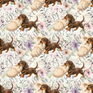 Teckel pantoufle fond floral