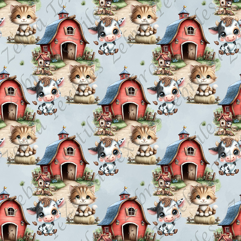 Vache à la ferme fond bleu