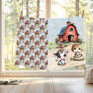 Vache à la ferme fond bleu