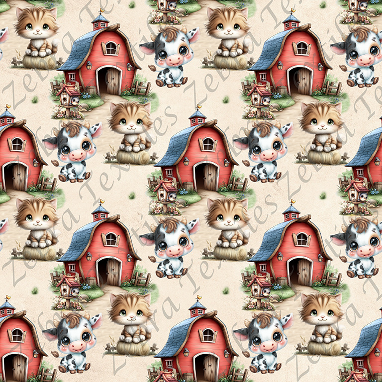 Vache à la ferme fond crème