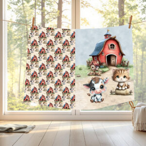 Vache à la ferme fond crème