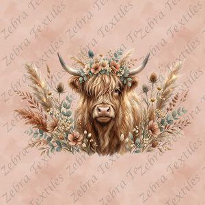 Vache pampas fond rose