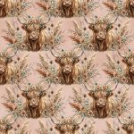 Vache pampas fond rose
