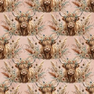 Vache pampas fond rose