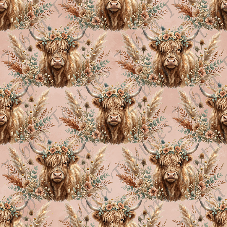 Vache pampas fond rose
