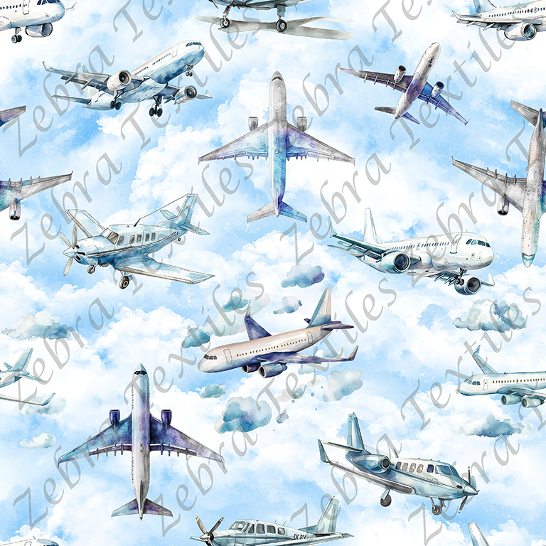 Avion aquarelle fond nuage