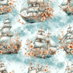 Bateau floral fond nuage