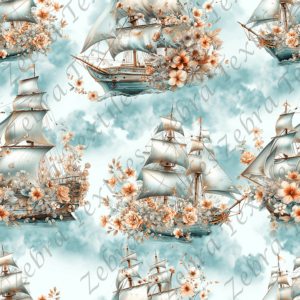 Bateau floral fond nuage