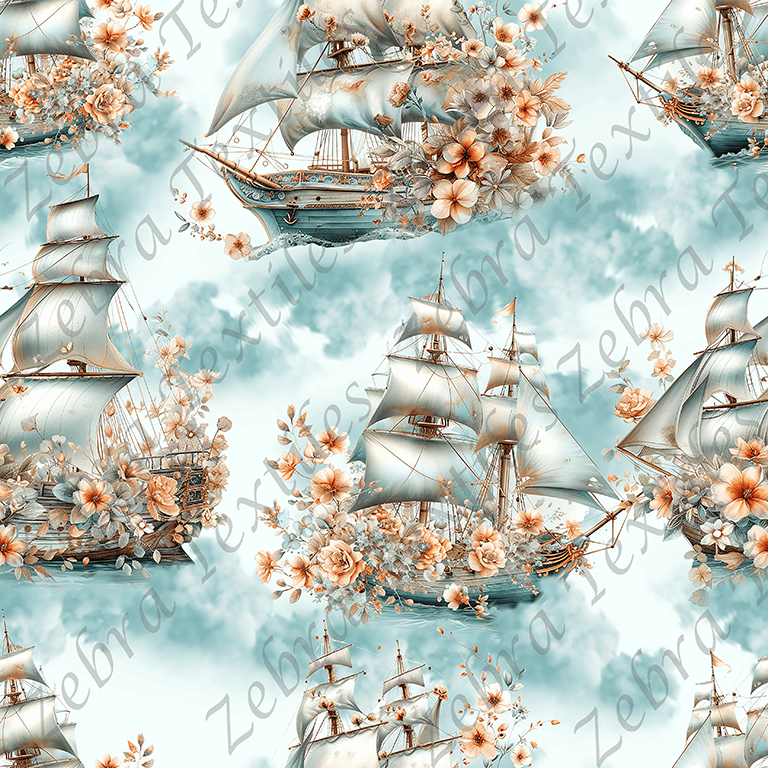 Bateau floral fond nuage