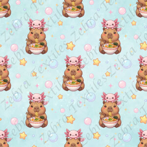 Capybara et axolotl bulle fond aqua