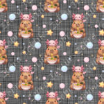Capybara et axolotl bulle fond lin