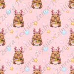 Capybara et axolotl bulle fond rose