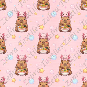 Capybara et axolotl bulle fond rose
