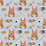 Capybara et axolotl sushi fond bleu