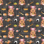 Capybara et axolotl sushi fond lin