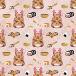 Capybara et axolotl sushi fond rose