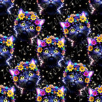 Chat noir floral fond étoile