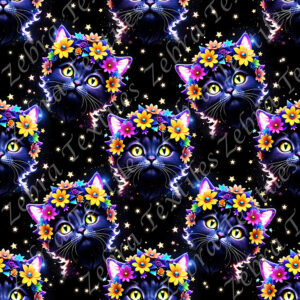 Chat noir floral fond étoile