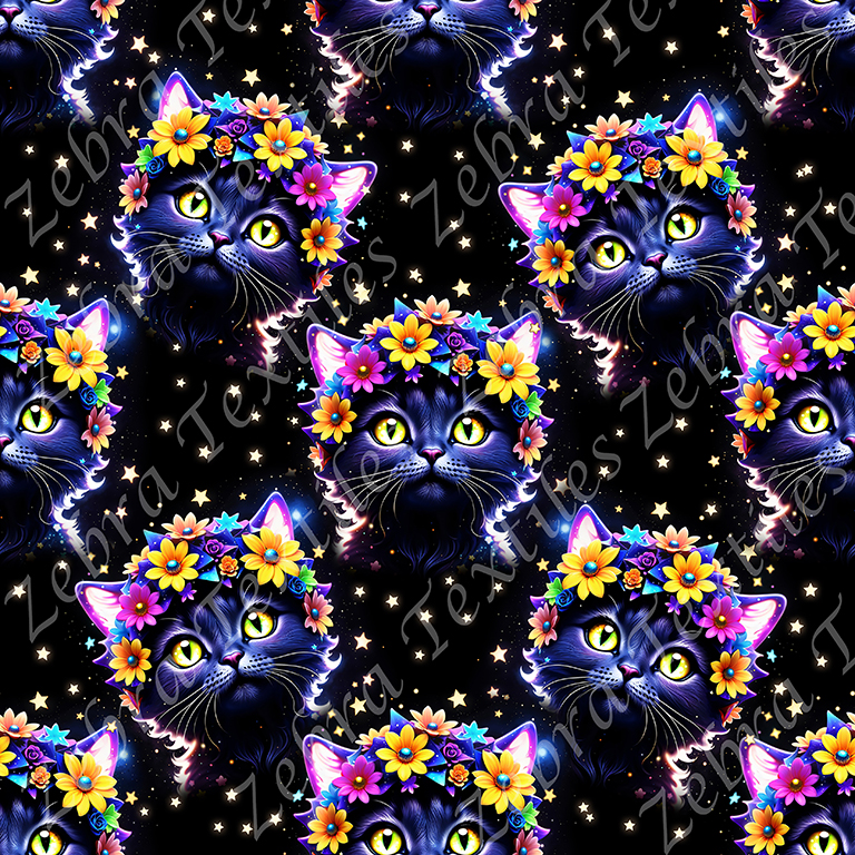 Chat noir floral fond étoile