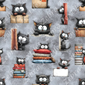 Chat noir grand yeux fond gris