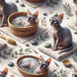 Chat sphinx au spa et feuillage