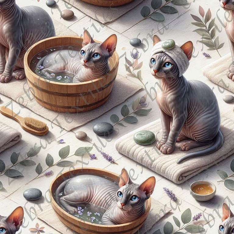 Chat sphinx au spa et feuillage