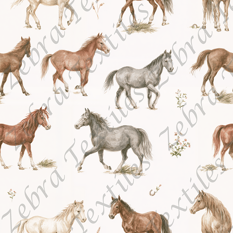 Chevaux bruns crème aquarelle