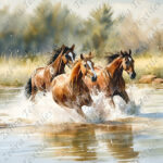 Chevaux galopants dans l'eau