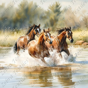 Chevaux galopants dans l'eau