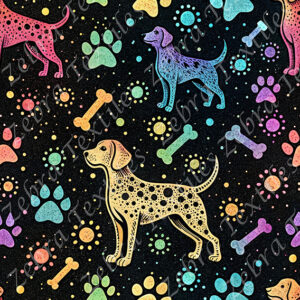 Chien et os coloré fond noir