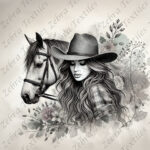 Cowgirl et cheval couleur neutre