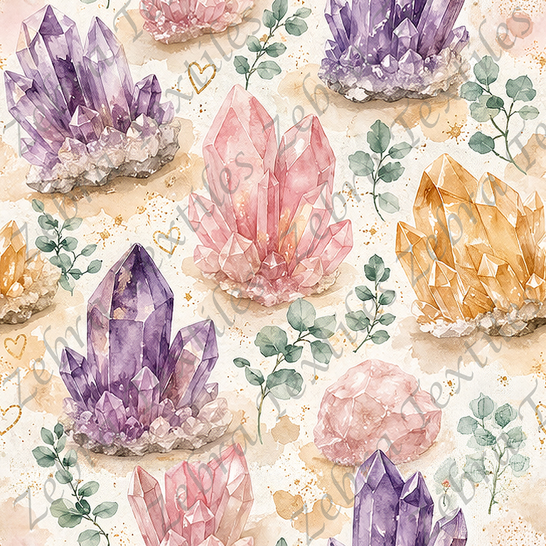 Cristaux mauve et rose eucalyptus
