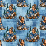 Fille pull bleu et chat fond bleu