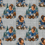 Fille pull bleu et chat fond gris