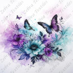 Floral aqua mauve papillon aquarelle