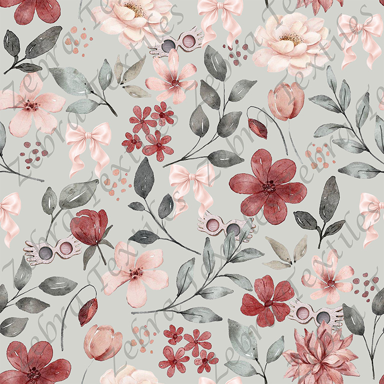 Floral et boucle rosé fond vert