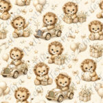 Lion et cadeau fond crème